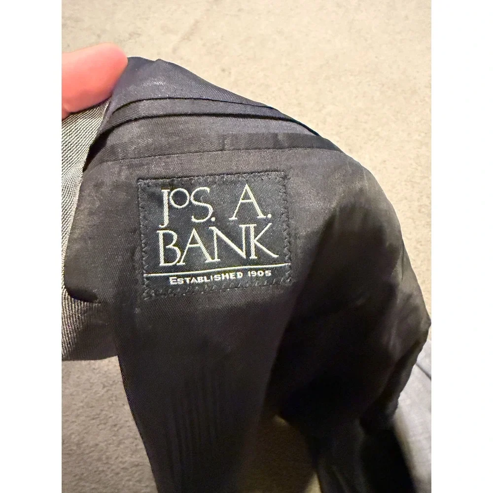 Jos. A. Bank Blazer Mens 42L Gray Textured Wool Mandarin Collar Two Button Lined